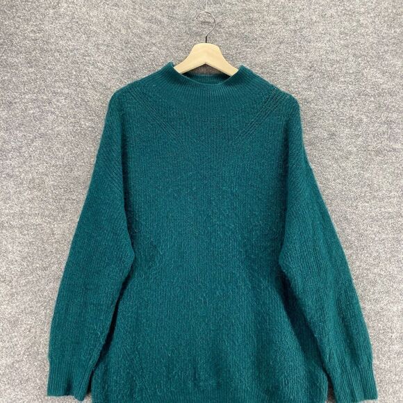 Express Sweater Pullover Women M Medium Green Knit Crew Neck Long Sleeve Casual - Picture 4 of 10